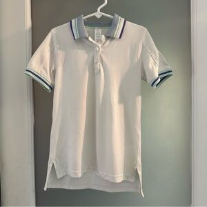 Ivivva (by Lululemon) girls polo shirt. White w purple/blue accents.